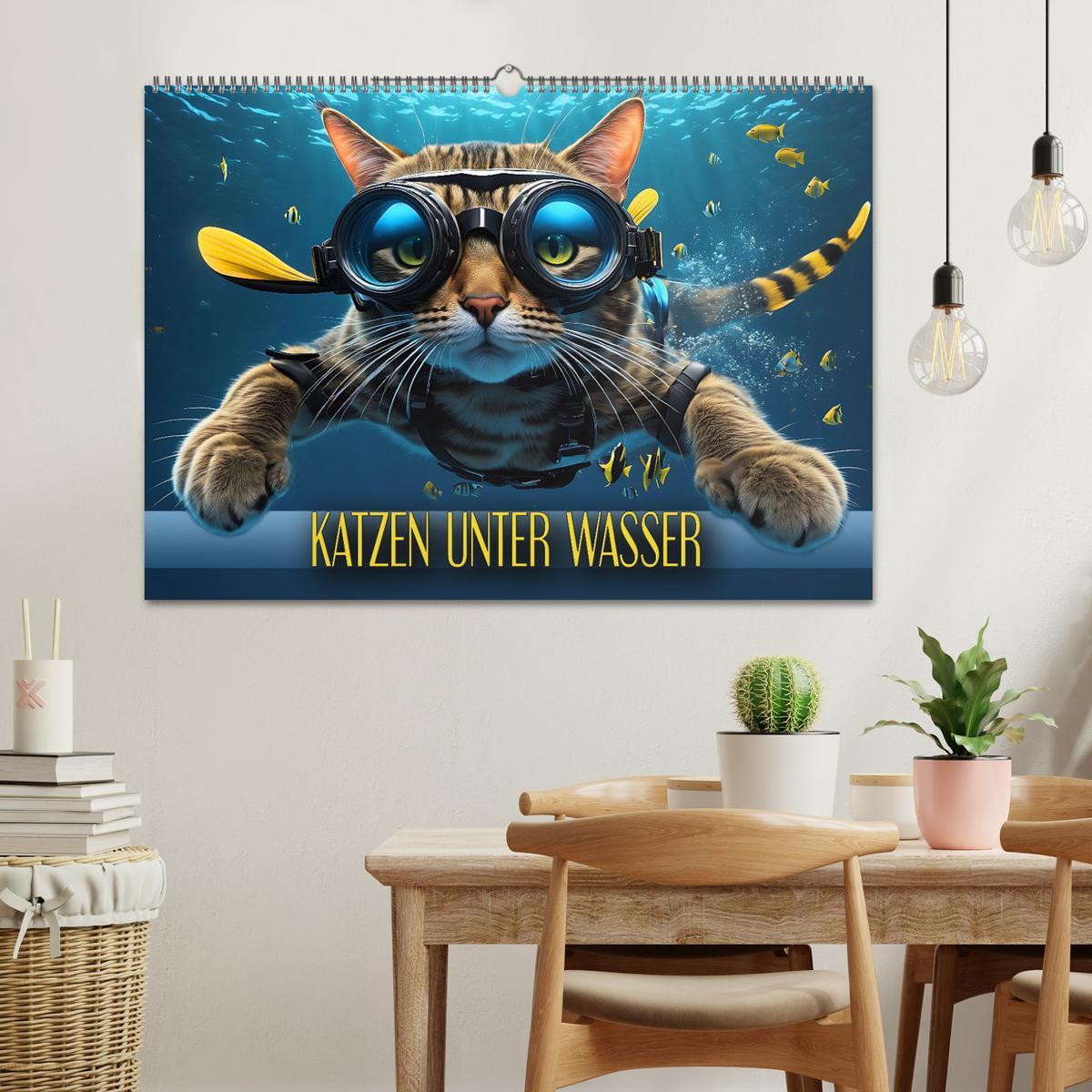 Bild: 9783383843433 | Katzen unter Wasser (Wandkalender 2025 DIN A2 quer), CALVENDO...