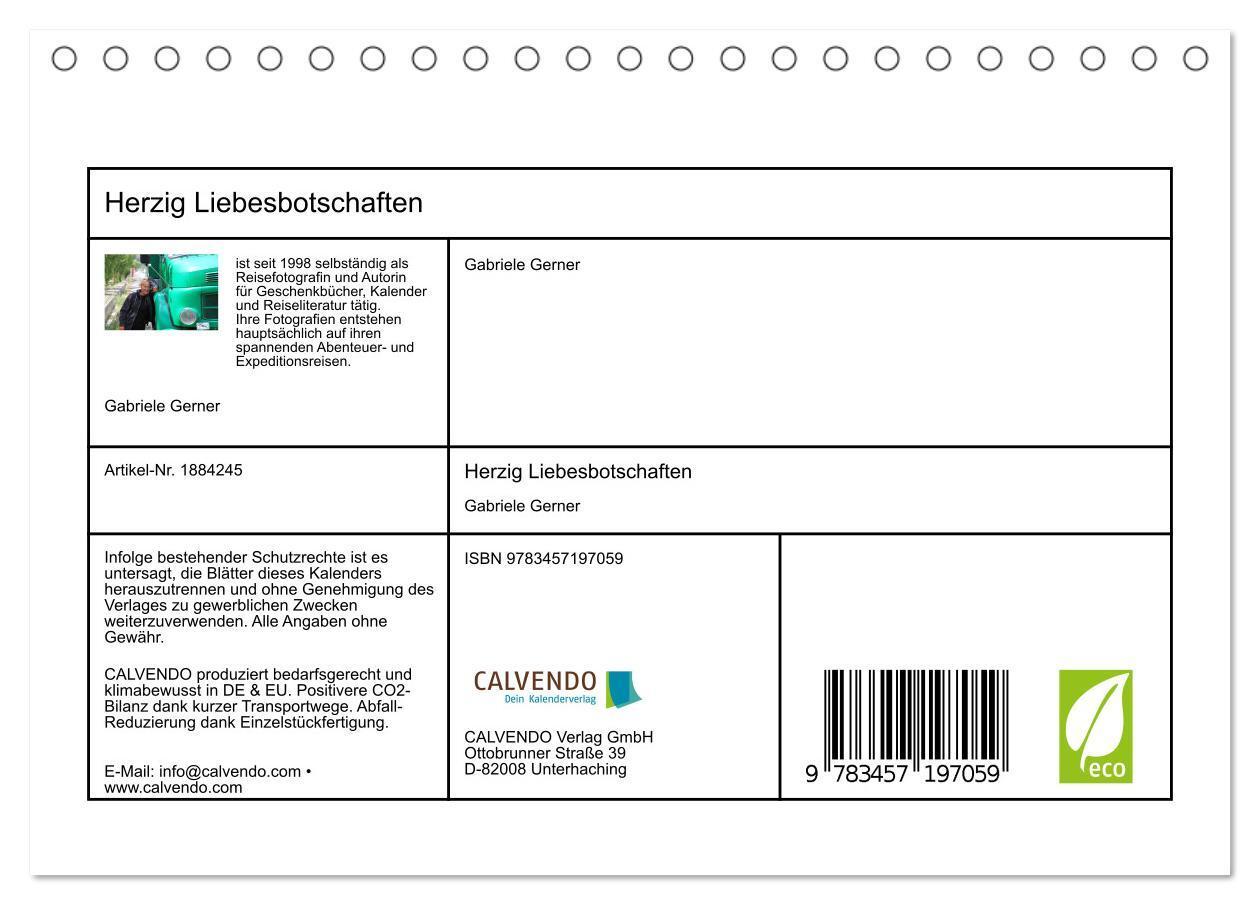 Bild: 9783457197059 | Herzig Liebesbotschaften (Tischkalender 2025 DIN A5 quer), CALVENDO...