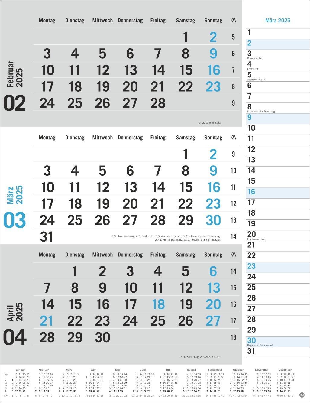 Bild: 9783756406630 | 3-Monats-Planer, blau 2025 | Heye | Kalender | Bürokalender Heye