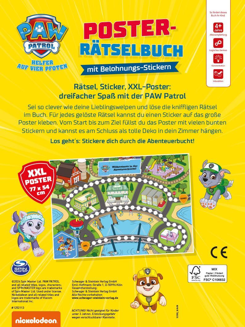 Rückseite: 9783849945503 | PAW Patrol Poster-Rätselbuch mit Belohnungs-Stickern | Verlag | Buch