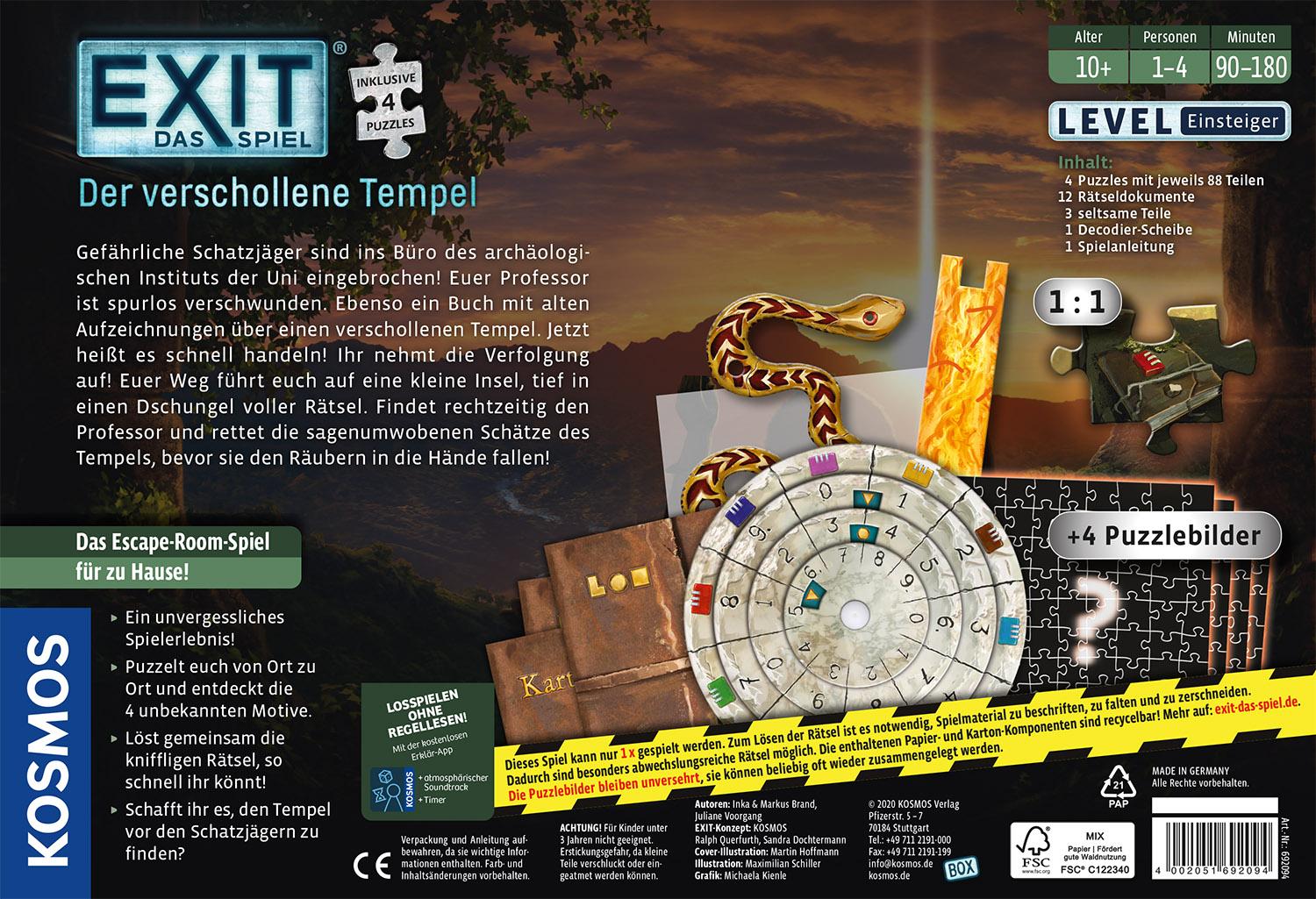 Rückseite: 4002051692094 | EXIT® - Das Spiel + Puzzle: Der verschollene Tempel | Brand | Spiel