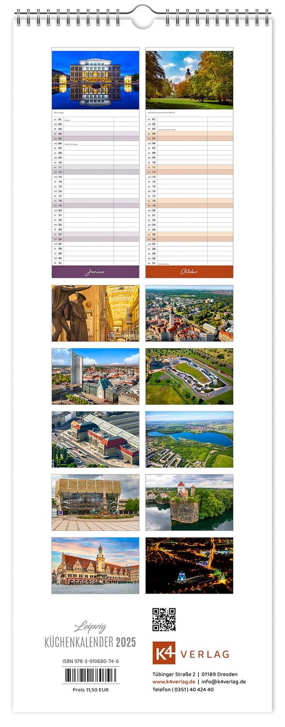 Bild: 9783910680746 | Küchenkalender Leipzig 2025 | 15 x 40cm weißes Kalendarium | Kalender