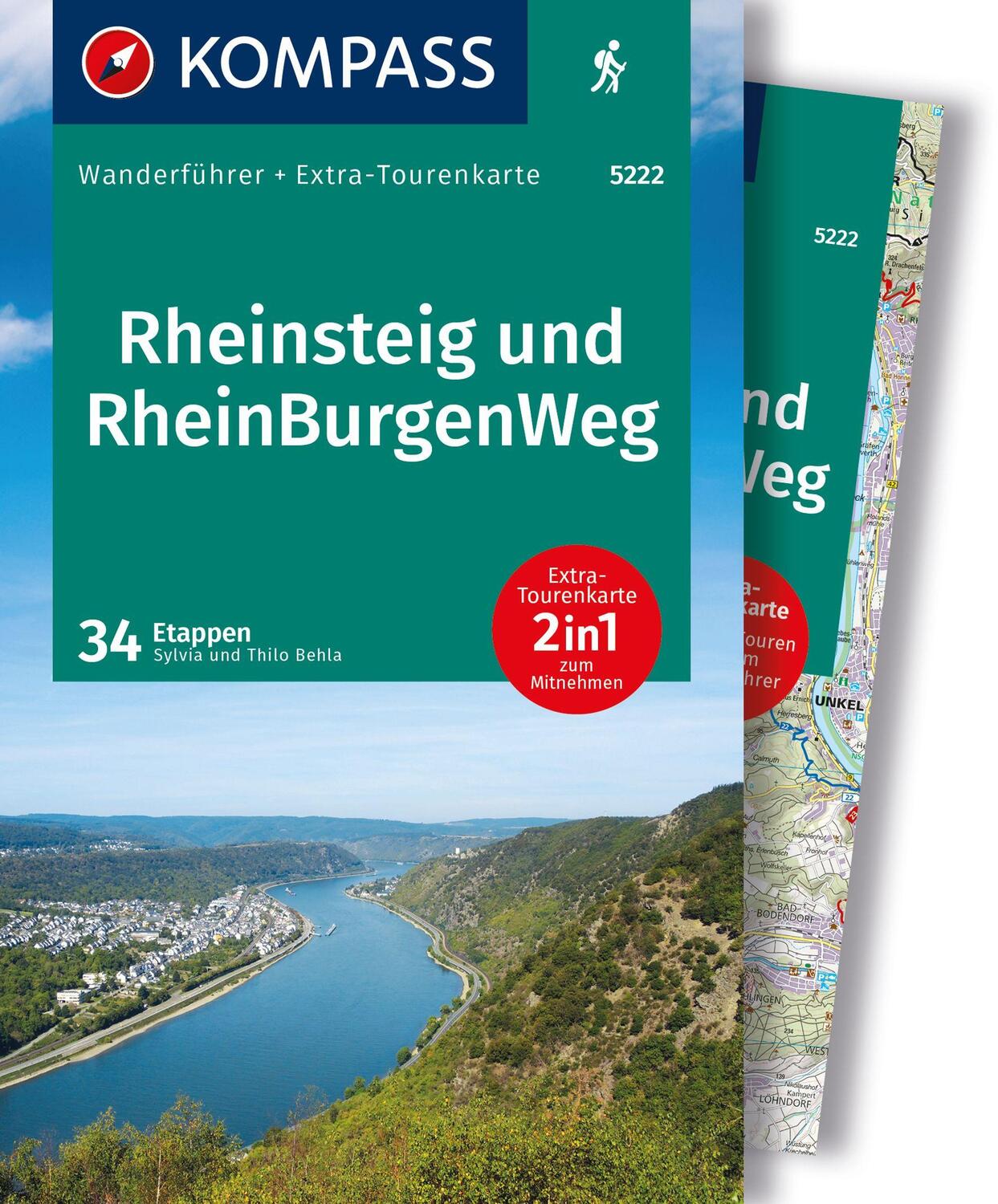 Cover: 9783991542438 | KOMPASS Wanderführer Rheinsteig RheinBurgenWeg, 34 Etappen mit...