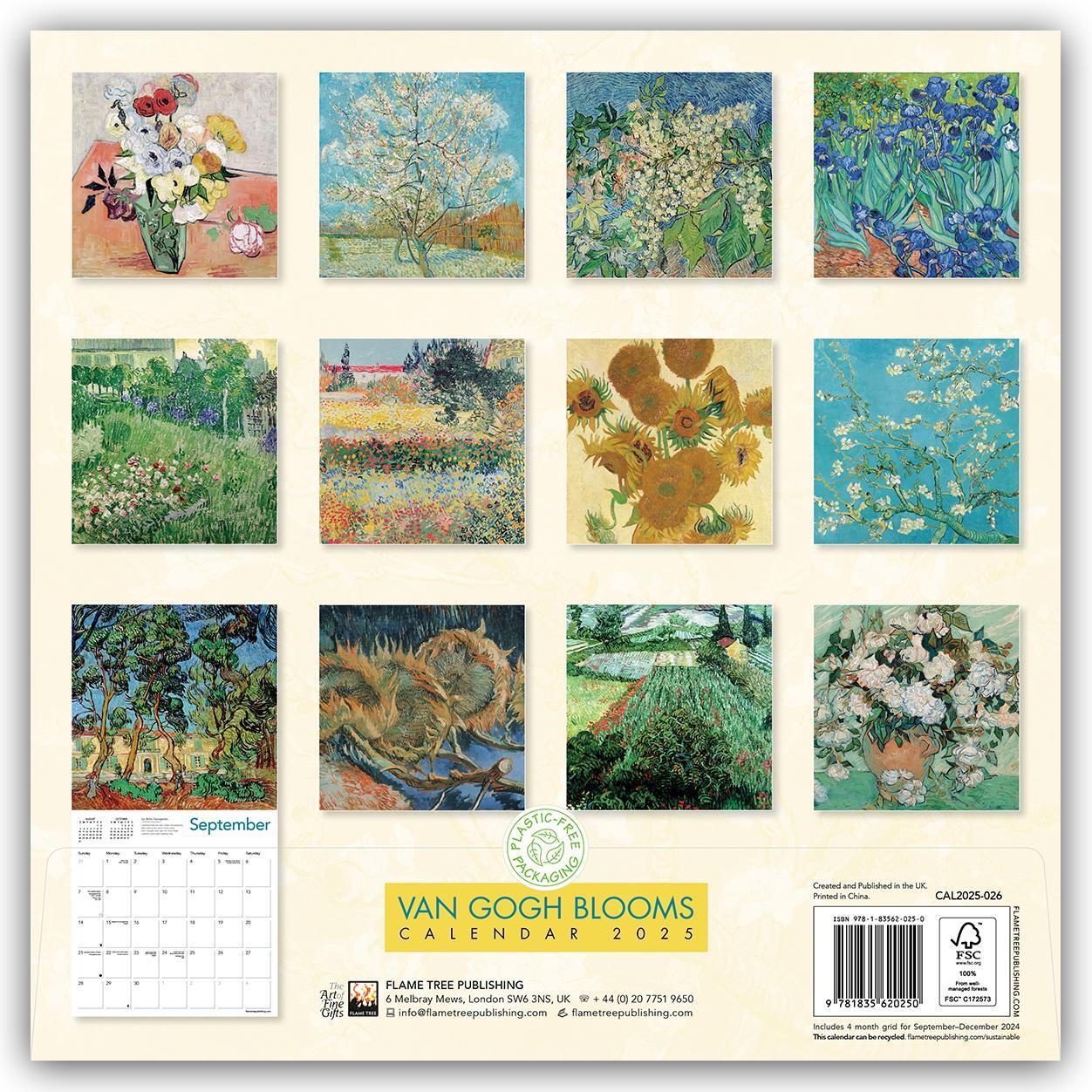 Rückseite: 9781835620250 | Vincent van Gogh - Blüten 2025 | Tree Flame | Kalender | 14 S. | 2025