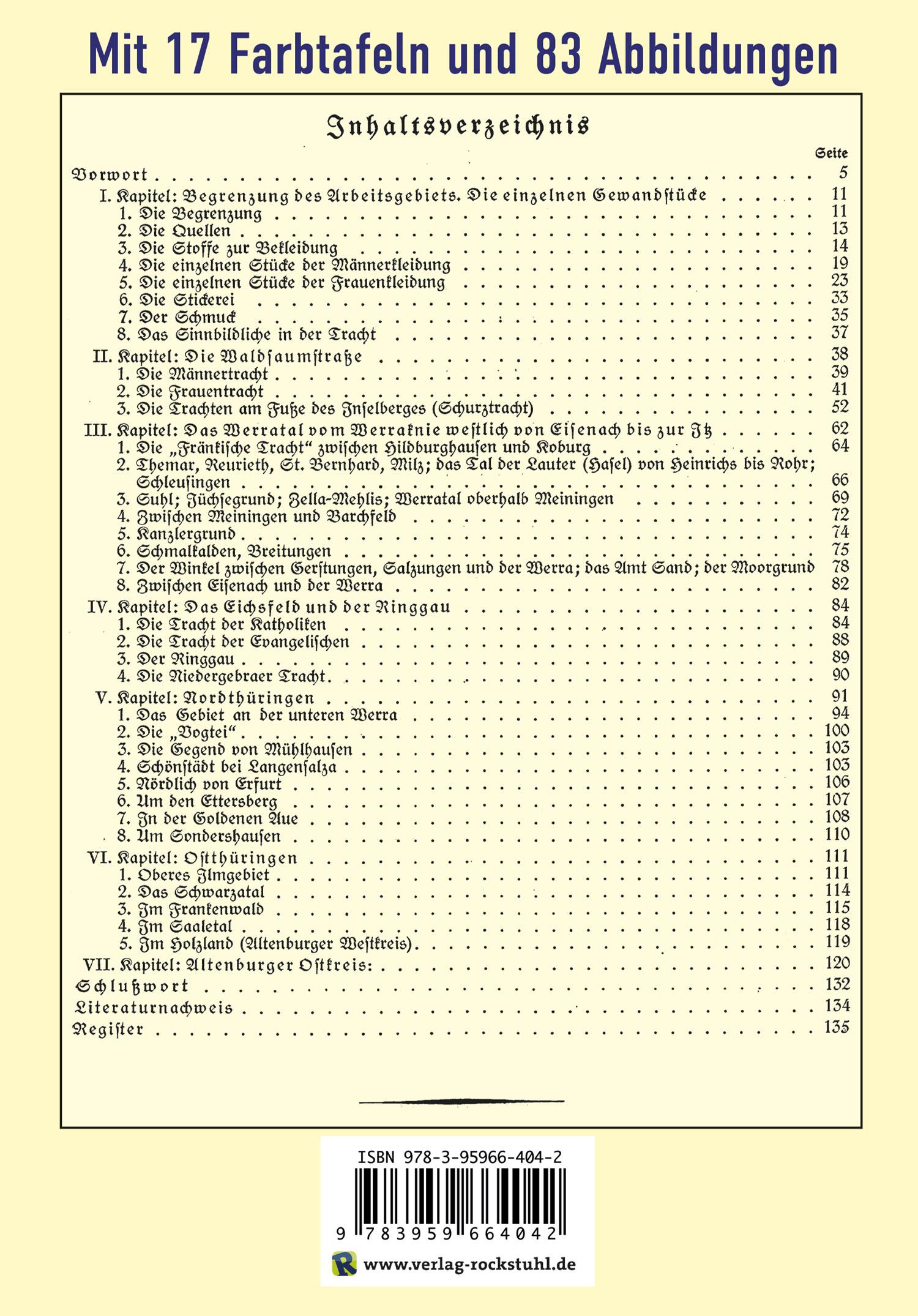 Rückseite: 9783959664042 | Das Thüringer Trachtenbuch | [Mit 17 Farbtafeln und 83 Abbildungen]