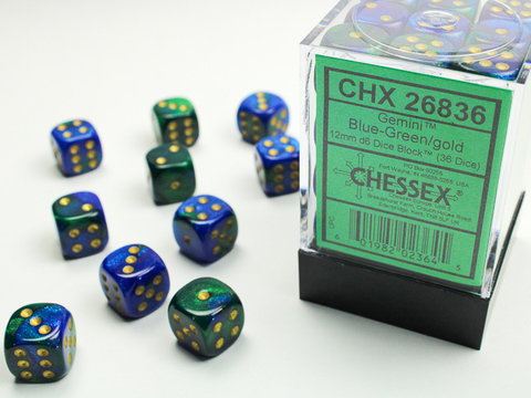 Cover: 601982023645 | Gemini® 12mm d6 Blue-Green/gold Dice Block™ (36 dice) | deutsch