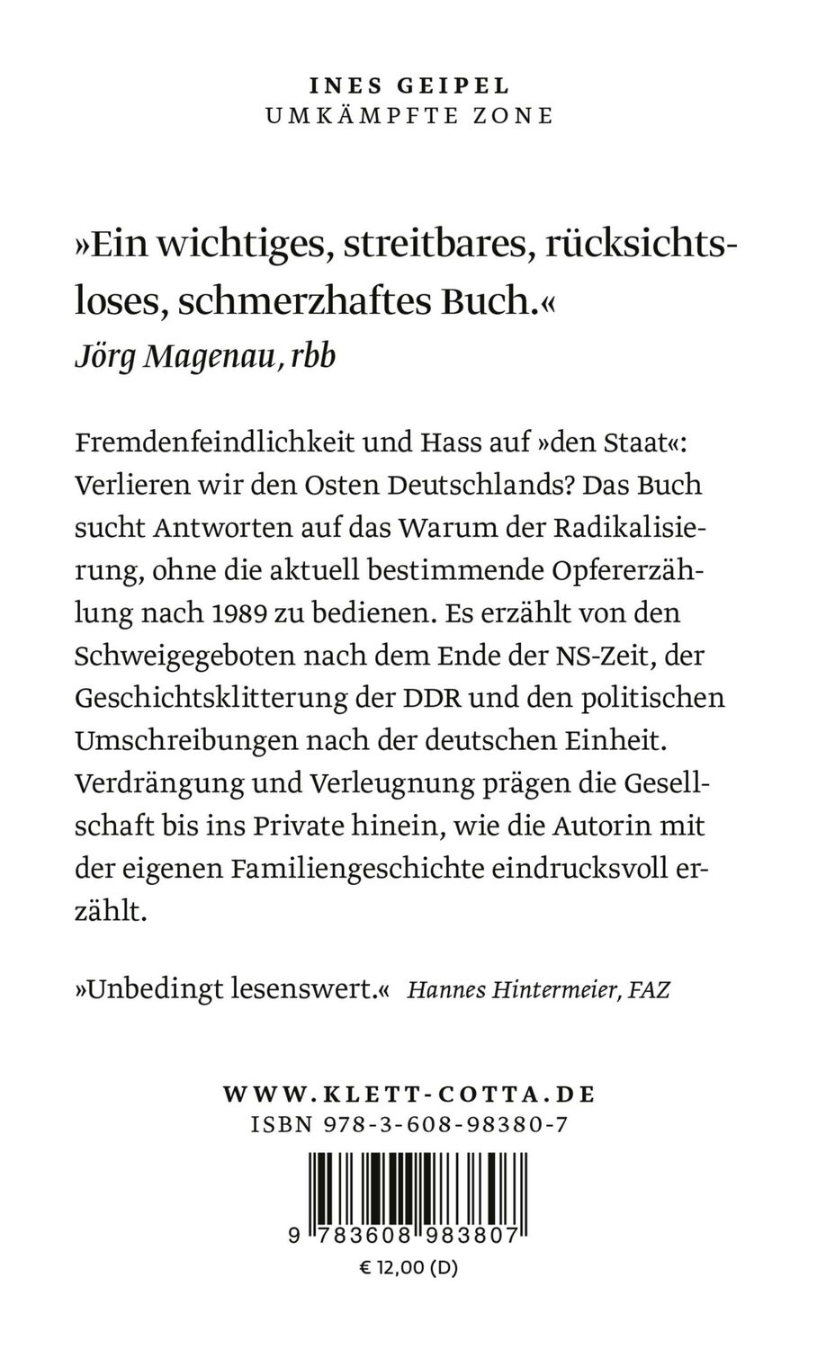 Rückseite: 9783608983807 | Umkämpfte Zone | Mein Bruder, der Osten und der Hass | Ines Geipel