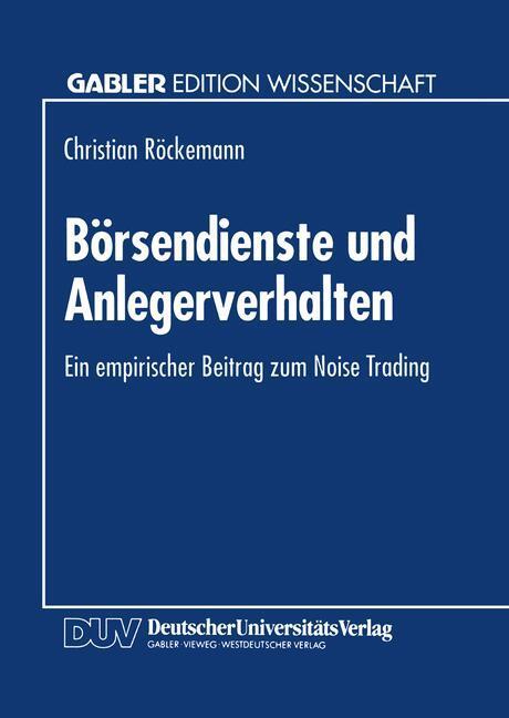 Cover: 9783824460991 | Börsendienste und Anlegerverhalten | Taschenbuch | Paperback | xxi