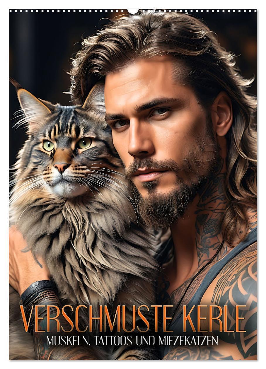 Cover: 9783383968877 | Verschmuste Kerle - Muskeln, Tattoos und Miezekatzen (Wandkalender...