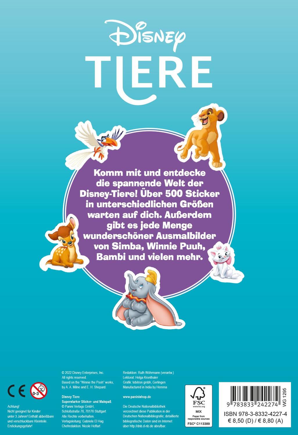 Rückseite: 9783833242274 | Disney Tiere: Superstarker Sticker- und Malspaß | Taschenbuch | 120 S.