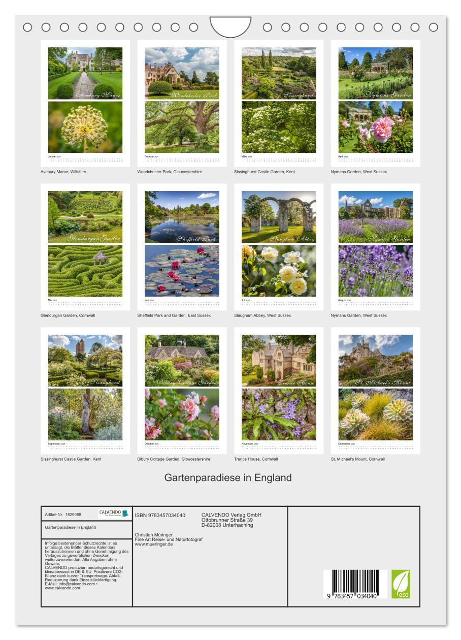 Bild: 9783457034040 | Gartenparadiese in England (Wandkalender 2025 DIN A4 hoch),...