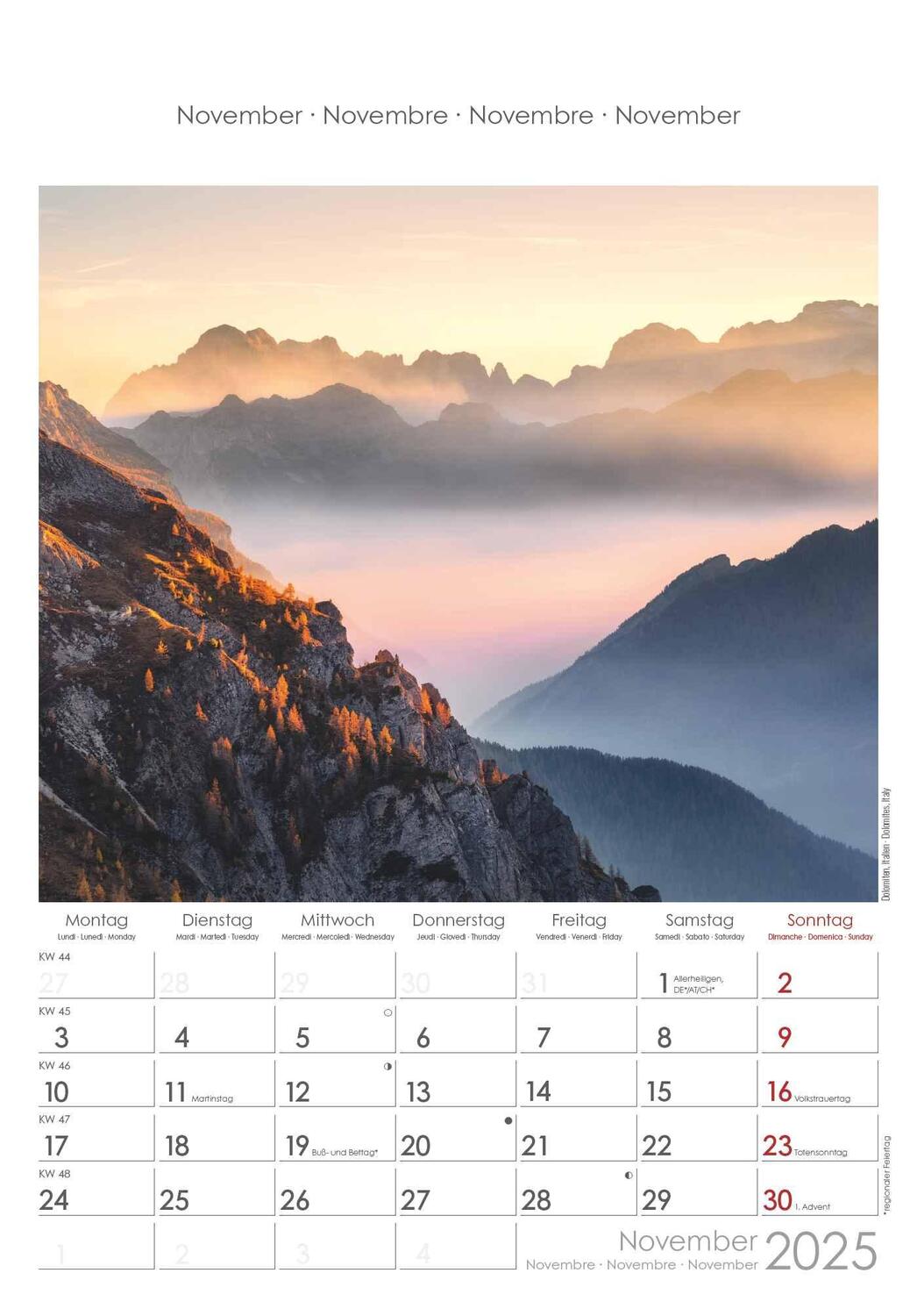 Bild: 4251732341091 | Alpen 2025 - Bild-Kalender 23,7x34 cm - The Alps - Wandkalender -...