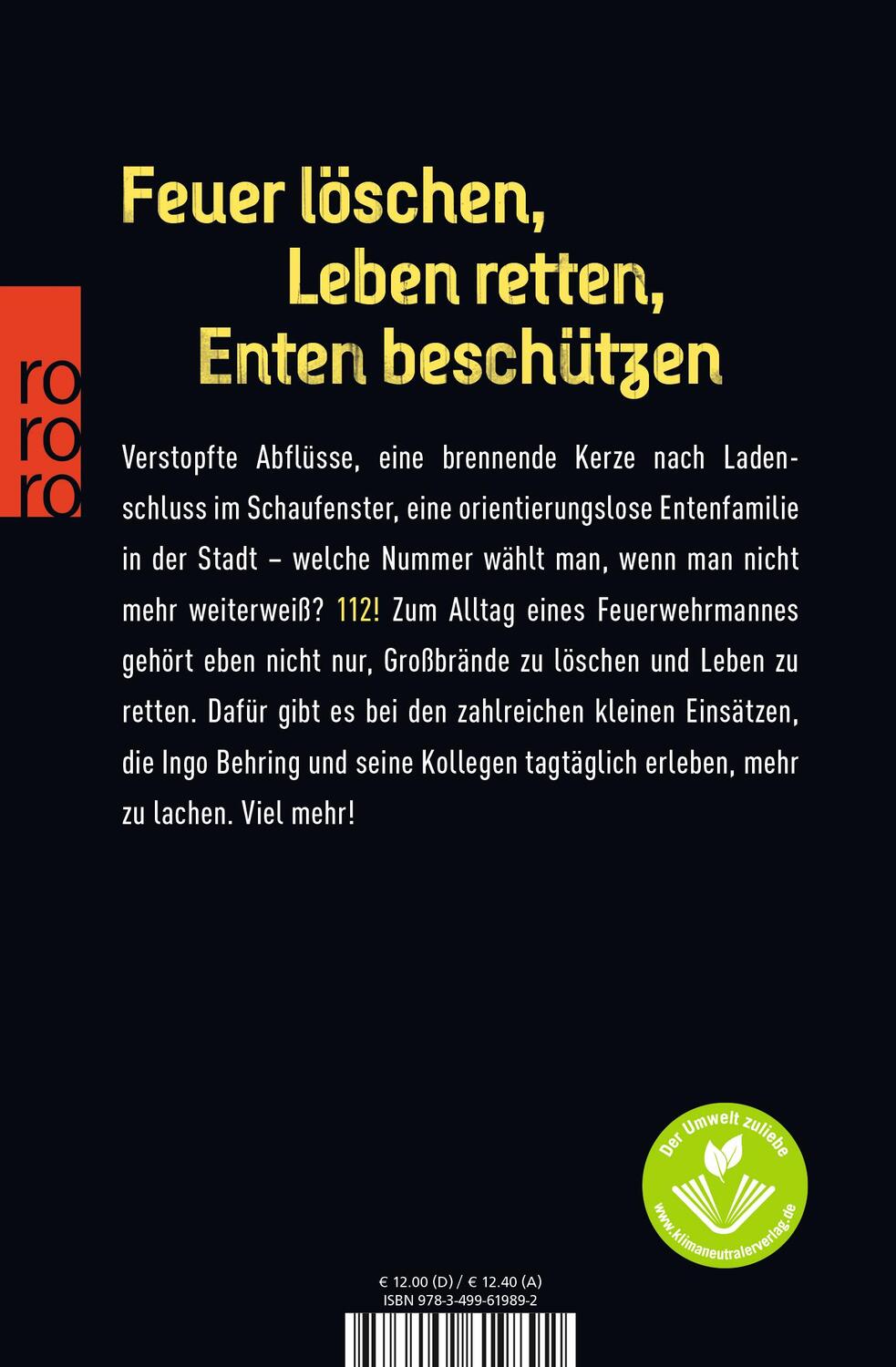 Rückseite: 9783499619892 | 112 - Der tägliche Wahnsinn | Ein Feuerwehrmann erzählt | Ingo Behring