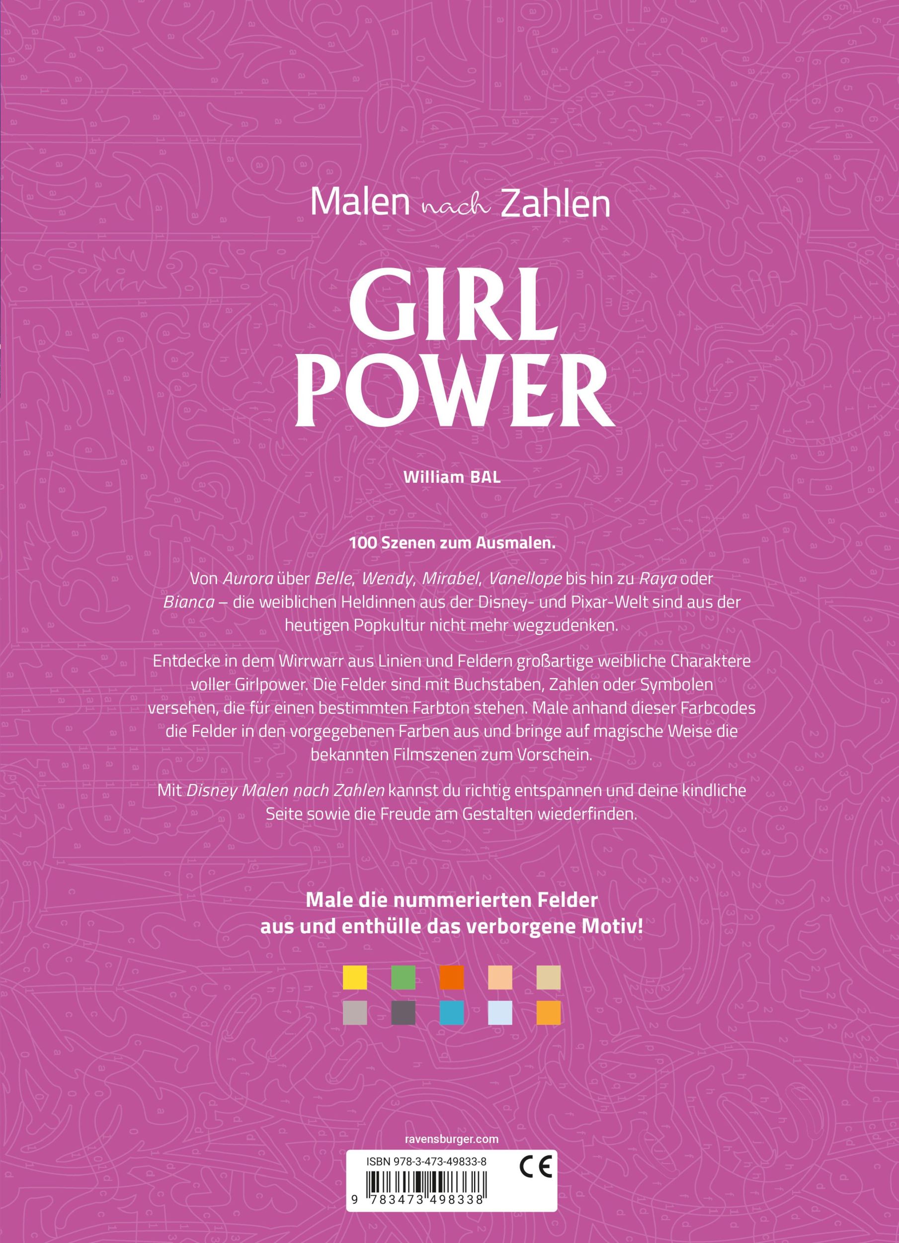 Rückseite: 9783473498338 | Malen nach Zahlen Disney: Girl Power - Disney Malbuch für...