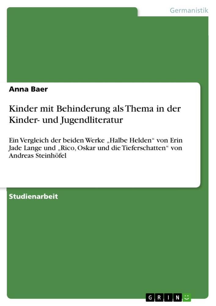 Cover: 9783668517332 | Kinder mit Behinderung als Thema in der Kinder- und Jugendliteratur