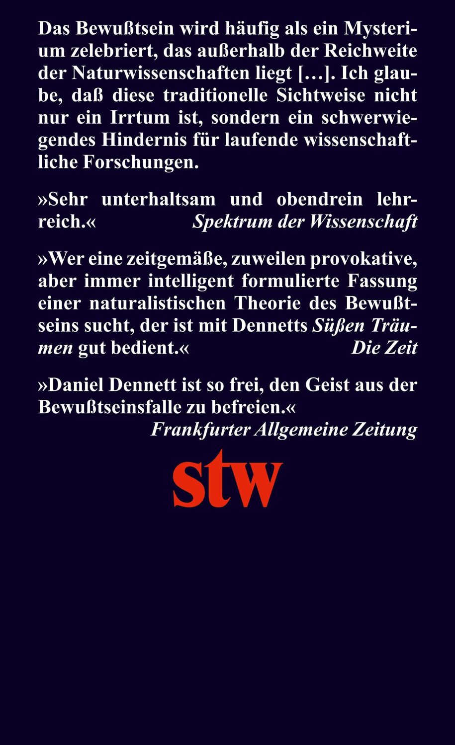 Rückseite: 9783518300367 | Süße Träume | Daniel C. Dennett | Taschenbuch | 216 S. | Deutsch