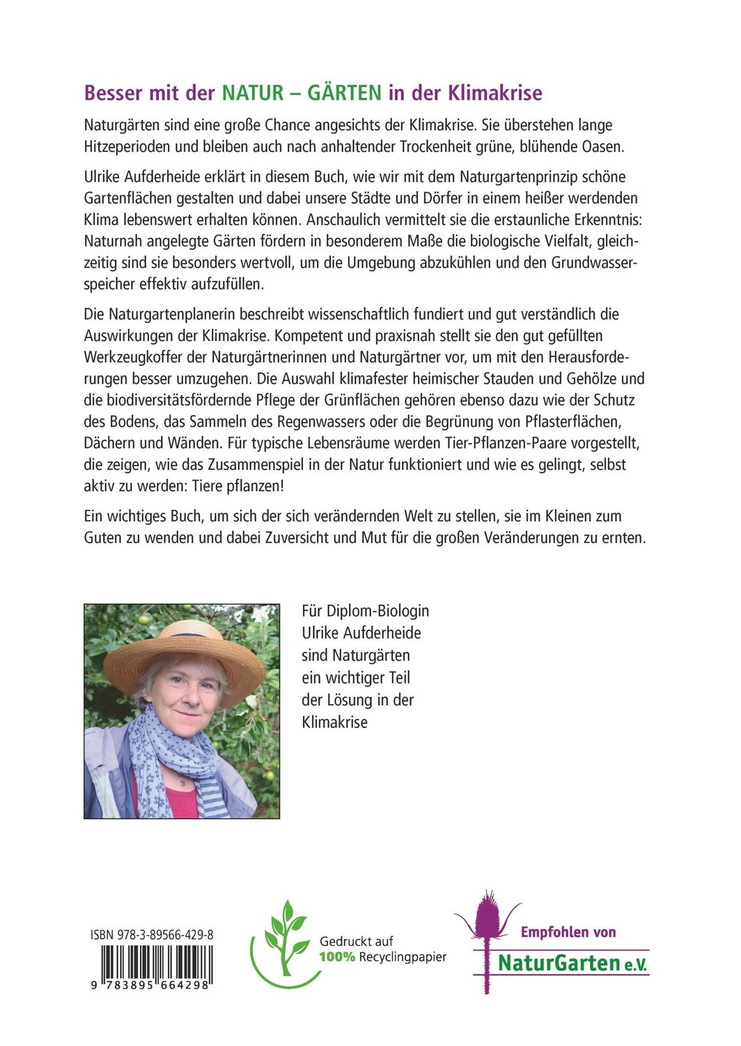 Rückseite: 9783895664298 | Klimafest und artenreich - das Naturgartenprinzip | Ulrike Aufderheide