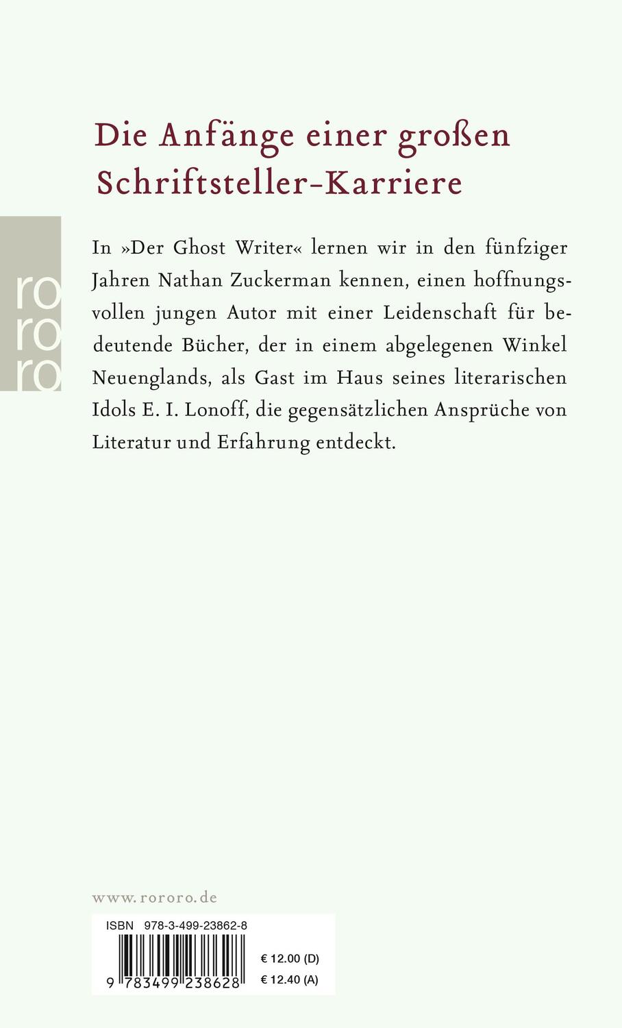 Rückseite: 9783499238628 | Der Ghost Writer | Philip Roth | Taschenbuch | Nathan Zuckerman | 2004