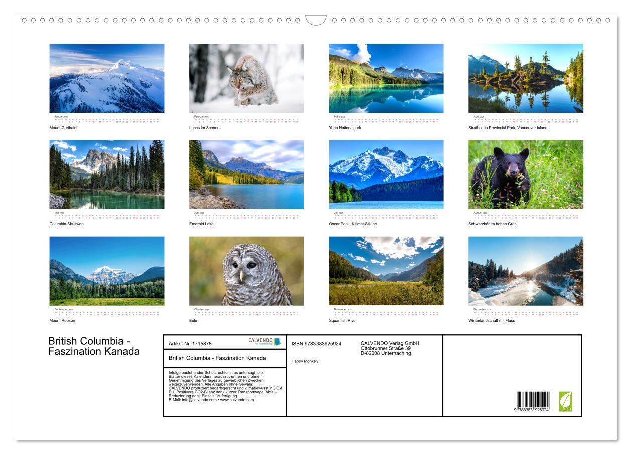 Bild: 9783383925924 | British Columbia - Faszination Kanada (Wandkalender 2025 DIN A2...