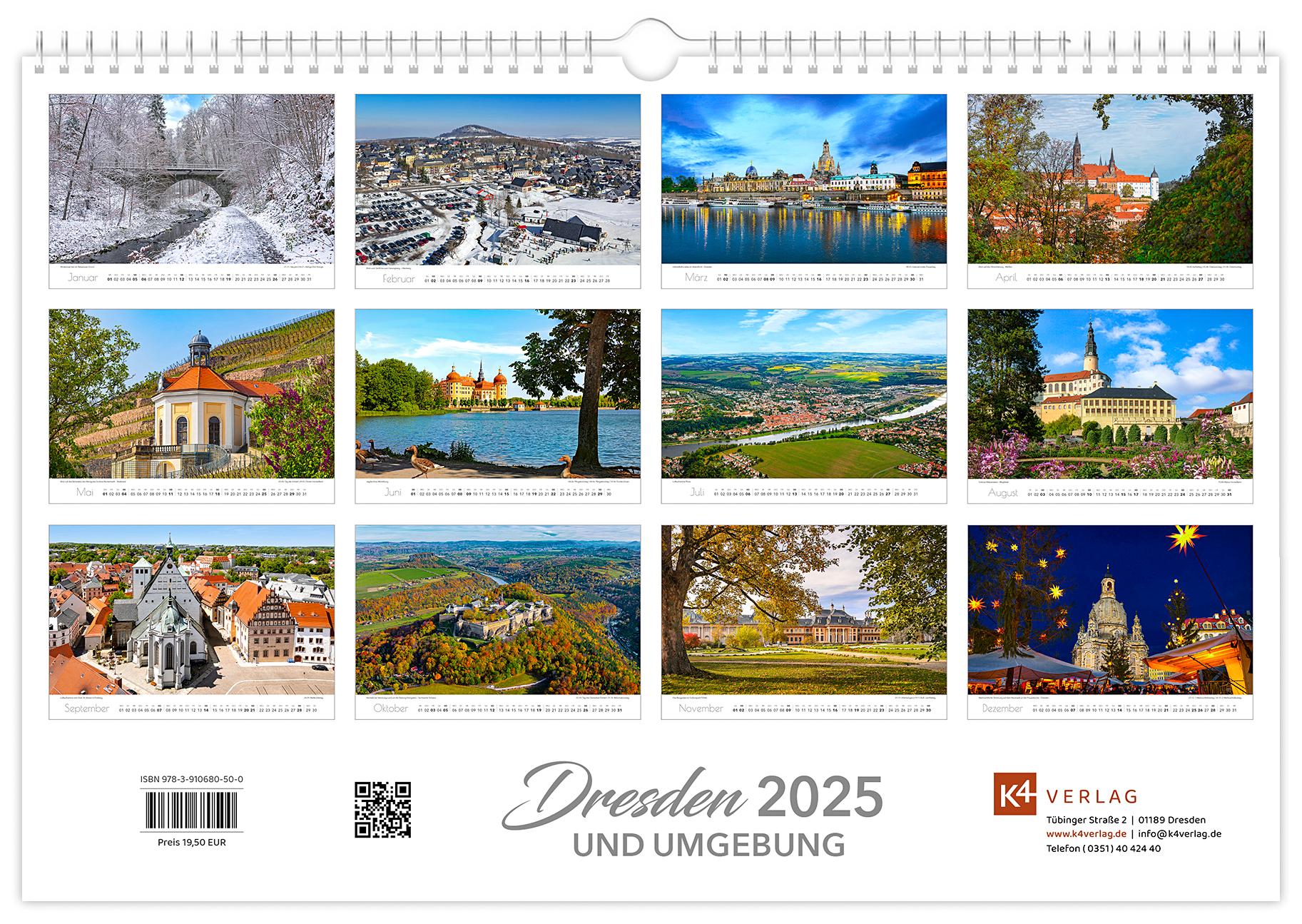 Bild: 9783910680500 | Kalender Dresden und Umgebung 2025 | 45 x 30 cm weißes Kalendarium