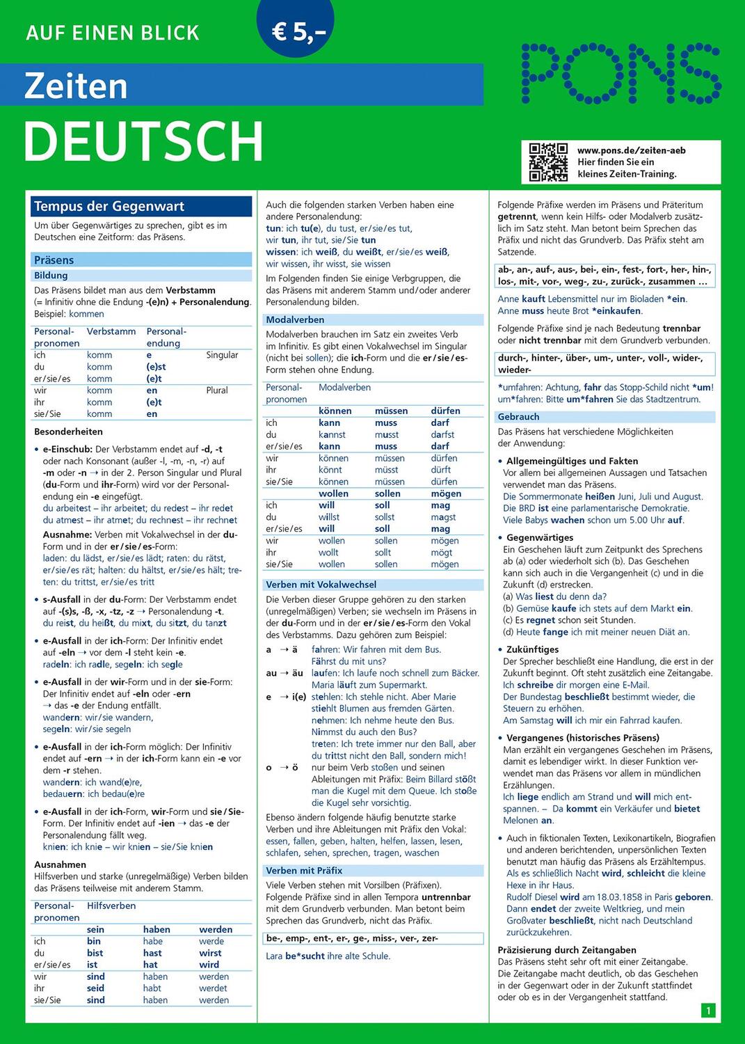 Cover: 9783125628021 | PONS Zeiten auf einen Blick Deutsch | Taschenbuch | 6 S. | Deutsch