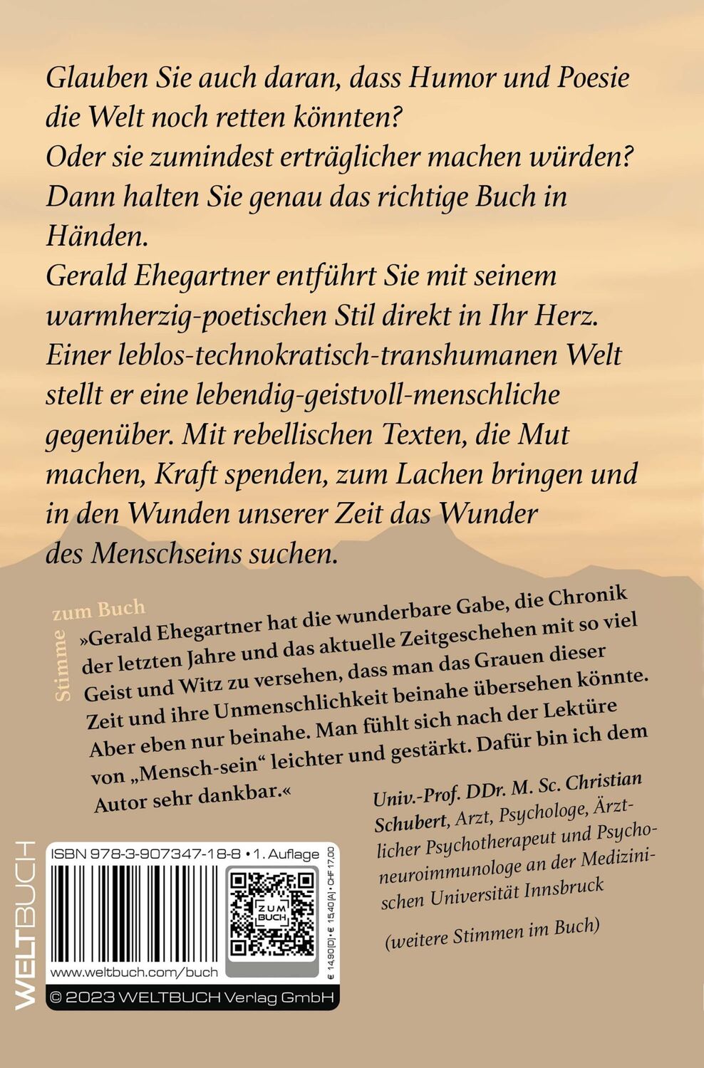 Rückseite: 9783907347188 | Menschsein | Gerald Ehegartner | Taschenbuch | 172 S. | Deutsch | 2023