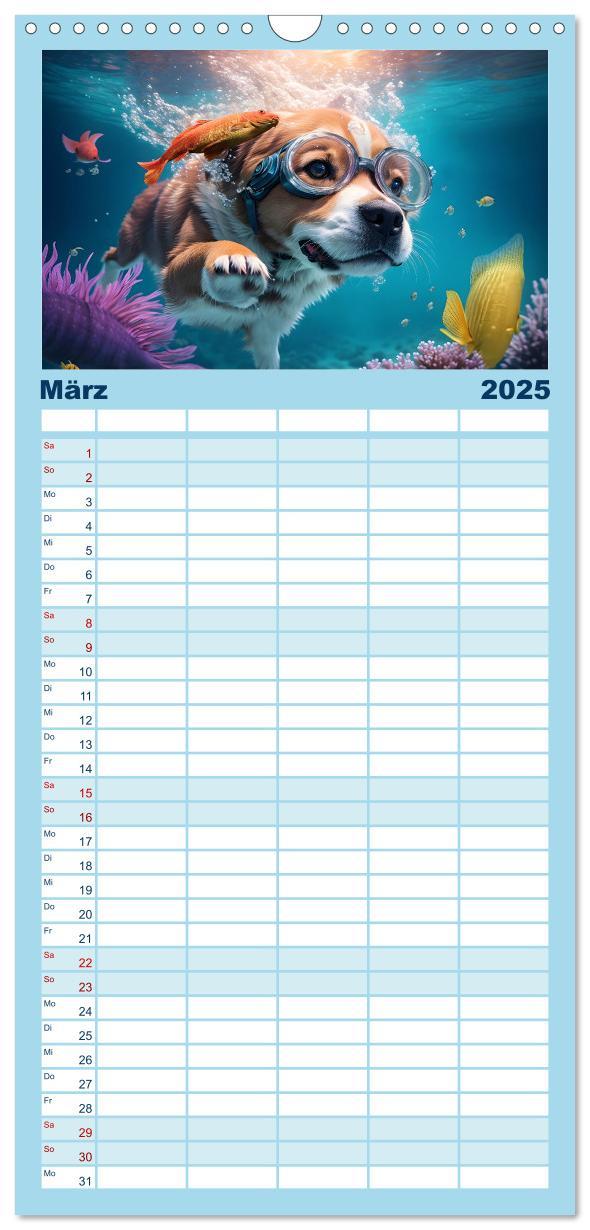 Bild: 9783457090909 | Familienplaner 2025 - Hunde abgetaucht mit 5 Spalten (Wandkalender,...