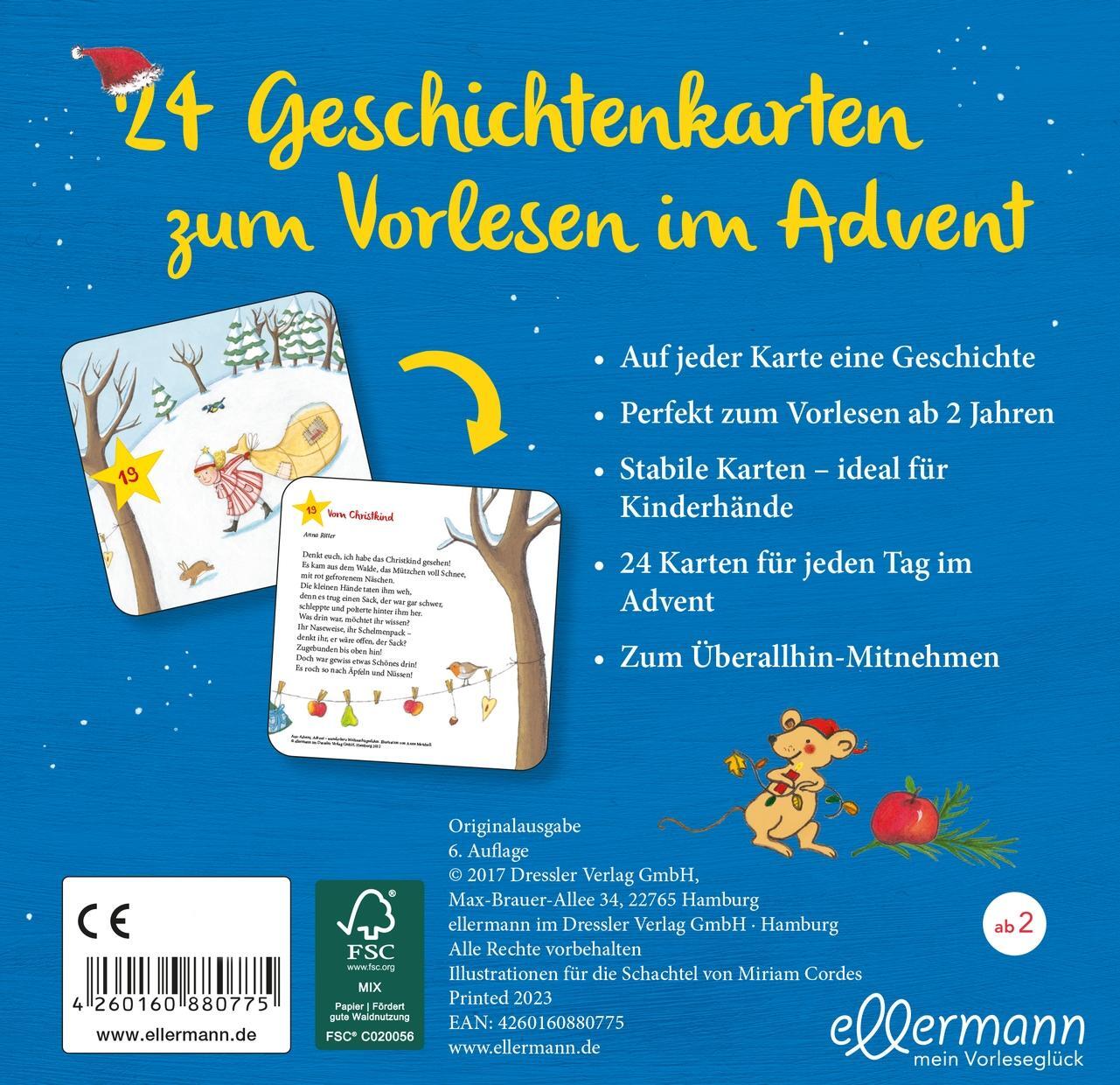 Rückseite: 4260160880775 | Mein Vorlese-Adventskalender | 24 Vorlesekarten für die Allerkleinsten