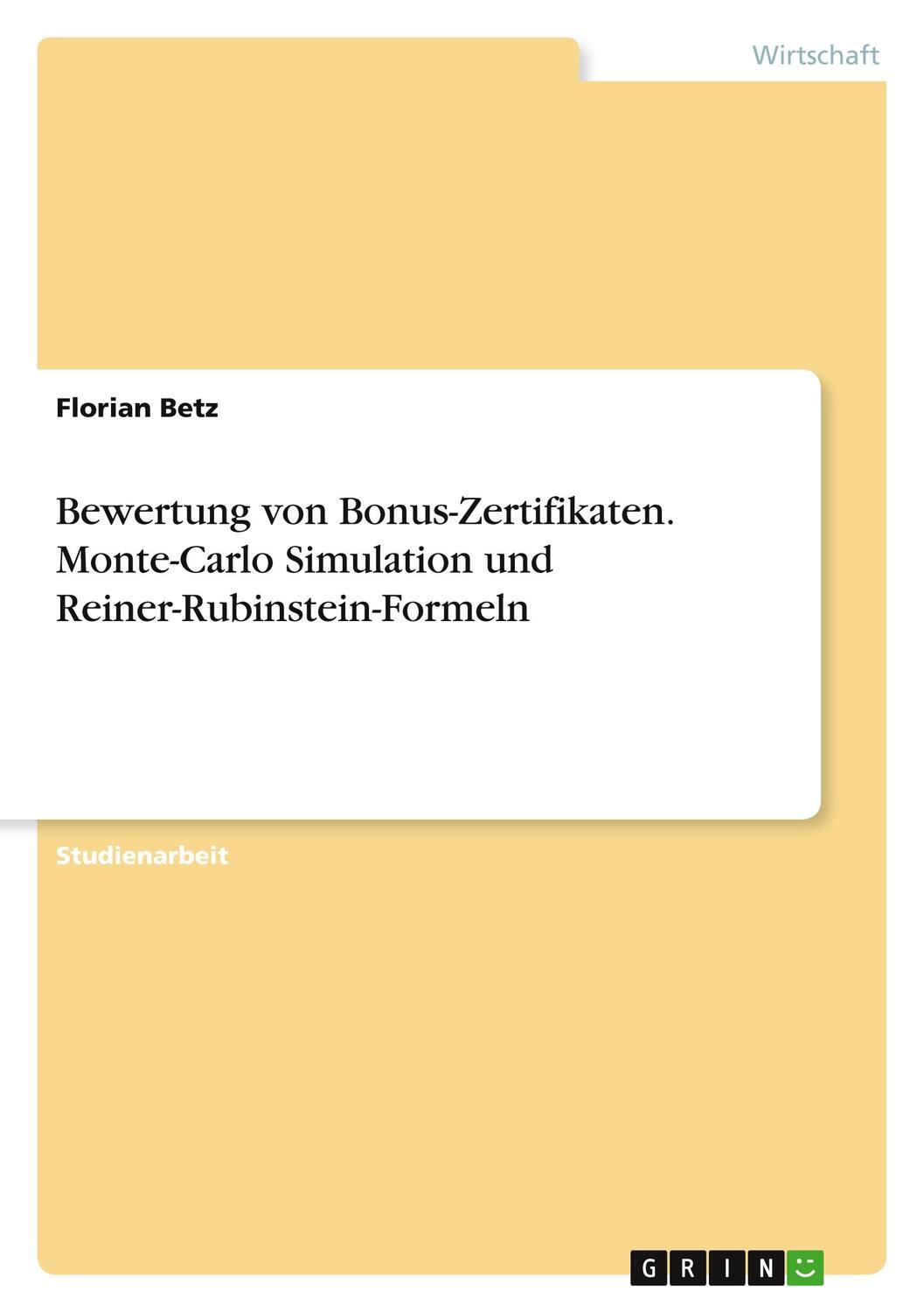 Cover: 9783389053102 | Bewertung von Bonus-Zertifikaten. Monte-Carlo Simulation und...