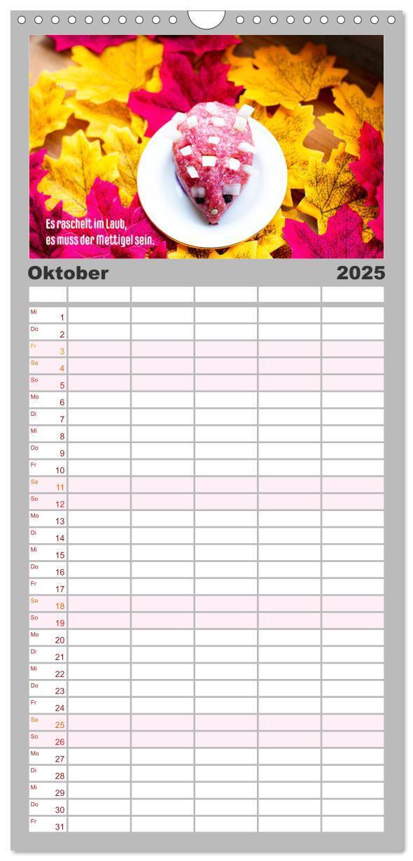 Bild: 9783457103241 | Familienplaner 2025 - Mettkalender - Mettigel Edition mit 5 Spalten...