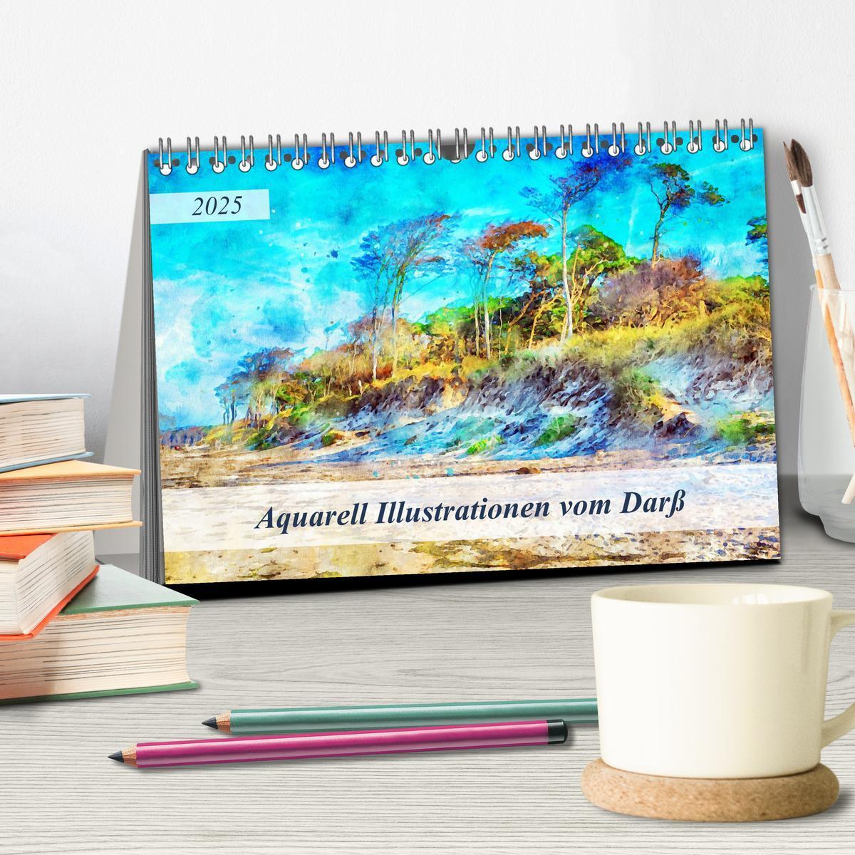 Bild: 9783435143979 | Aquarell Illustrationen vom Darß (Tischkalender 2025 DIN A5 quer),...