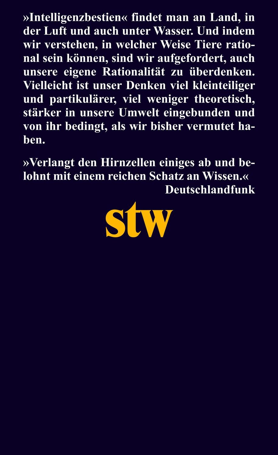 Rückseite: 9783518300121 | Das rationale Tier | Eine kognitionsbiologische Spurensuche | Huber