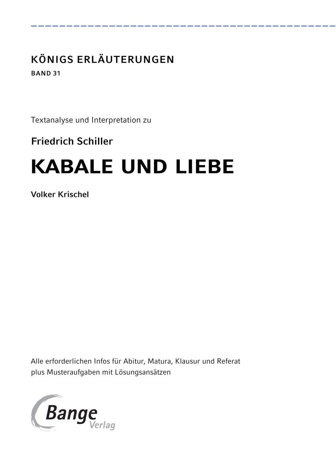 Bild: 9783804420731 | Kabale und Liebe - Textanalyse und Interpretation | Friedrich Schiller