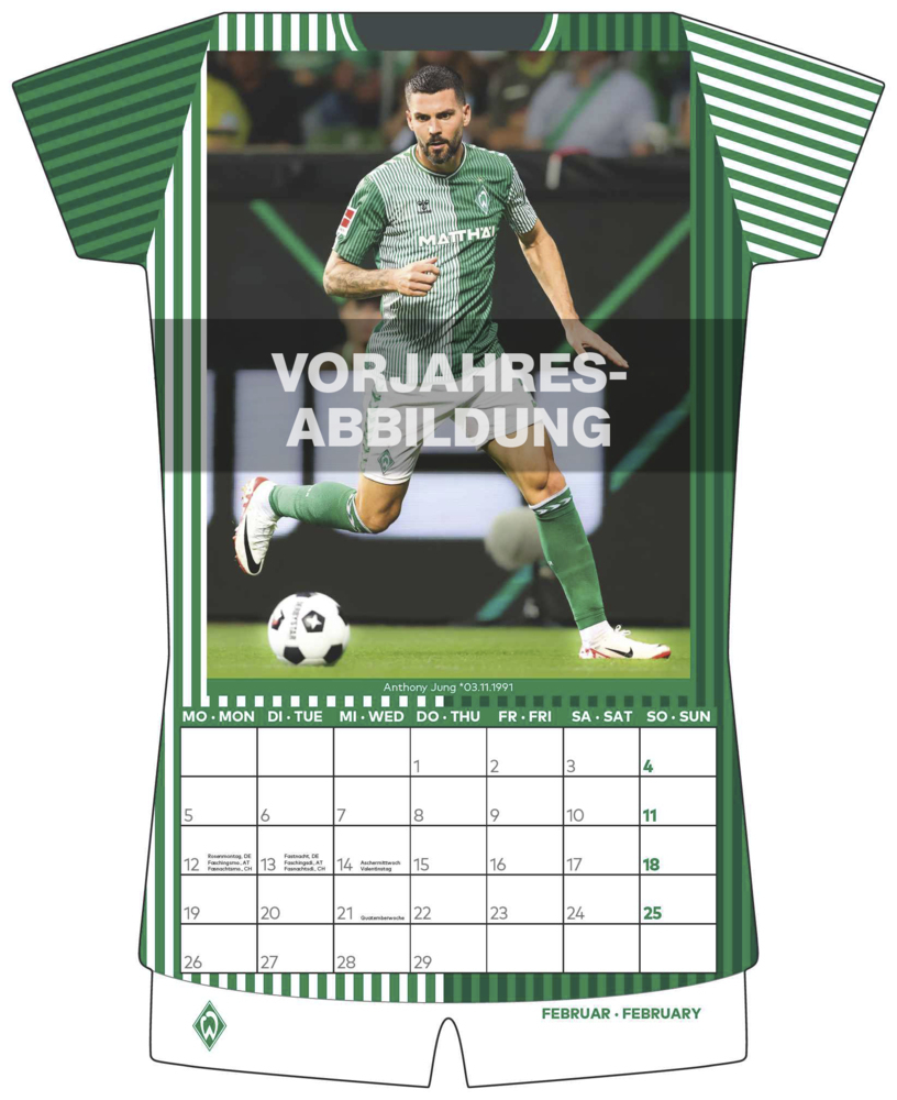 Bild: 4002725994509 | N NEUMANNVERLAGE - Werder Bremen 2025 Trikotkalender, 34,1x42cm,...