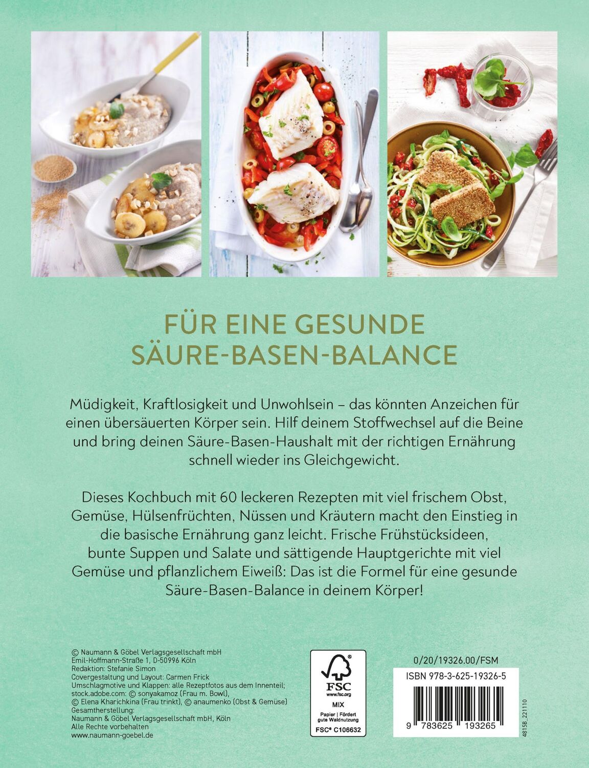 Rückseite: 9783625193265 | Basisch kochen | 60 Rezepte für eine gesunde Säure-Basen-Balance