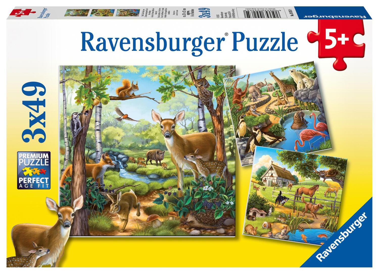 Cover: 4005556092659 | Wald-/Zoo-/Haustiere. Puzzle 3 X 49 Teile | Spiel | Englisch | 2012