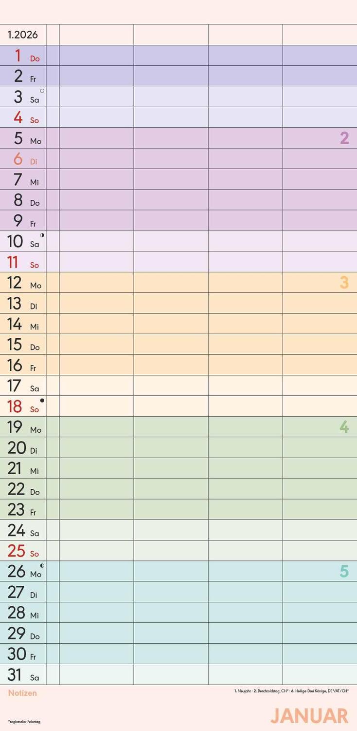 Bild: 4251732341336 | Familienplaner Farbenfroh mit 4 Spalten für 18 Monate 2025 -...