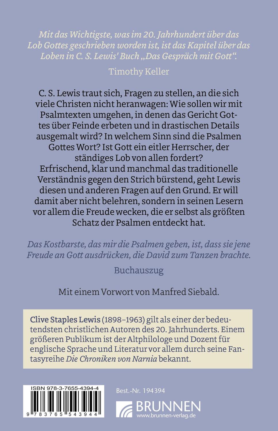 Rückseite: 9783765543944 | Das Gespräch mit Gott | C. S. Lewis | Taschenbuch | 160 S. | Englisch