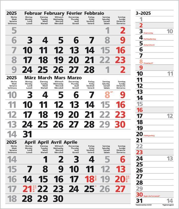 Bild: 9783731877554 | 3-Monats-Planer Combi Grau 2025 | Verlag Korsch | Kalender | 12 S.