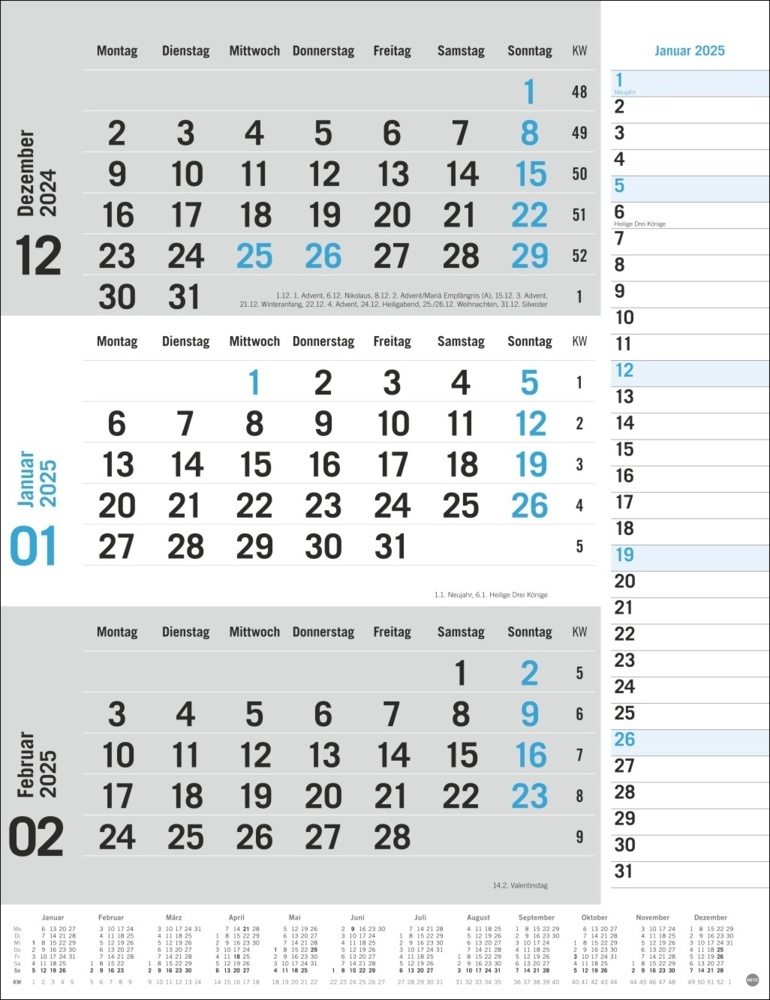 Cover: 9783756406630 | 3-Monats-Planer, blau 2025 | Kalender | Spiralbindung | 12 S. | 2025