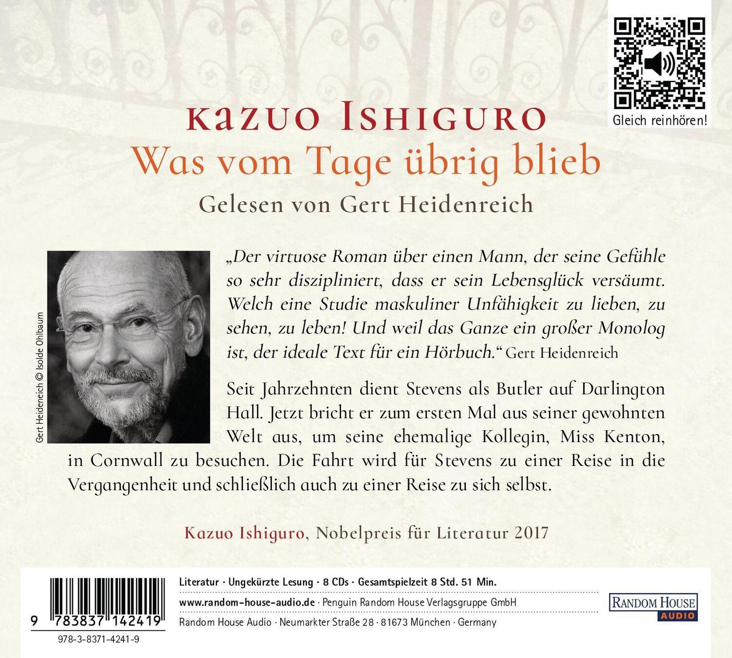 Bild: 9783837142419 | Was vom Tage übrig blieb | Kazuo Ishiguro | Audio-CD | 8 Audio-CDs