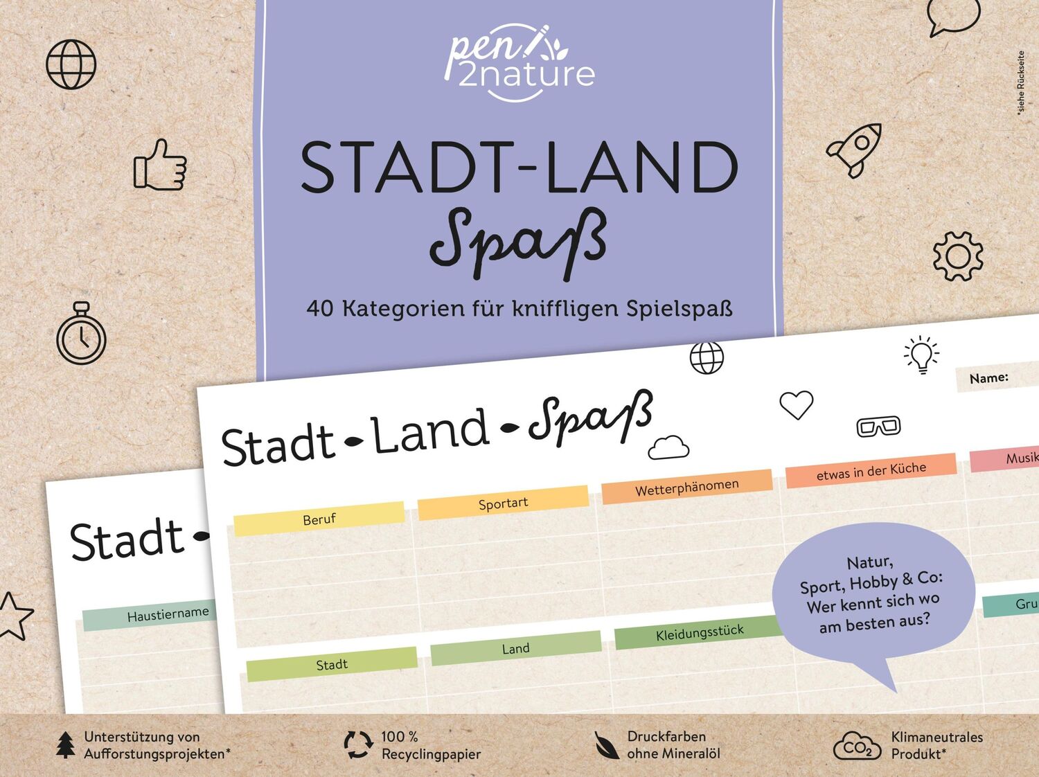 Cover: 9783987640346 | Stadt-Land-Spaß . 40 Kategorien für kniffligen Spielspaß | Pen2nature