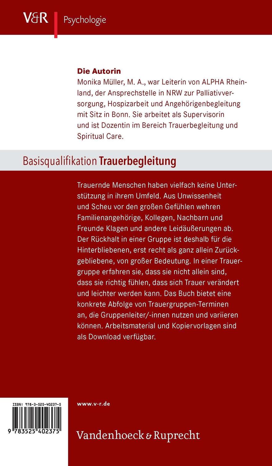 Rückseite: 9783525402375 | Trauergruppen leiten | Betroffenen Halt und Struktur geben | Müller