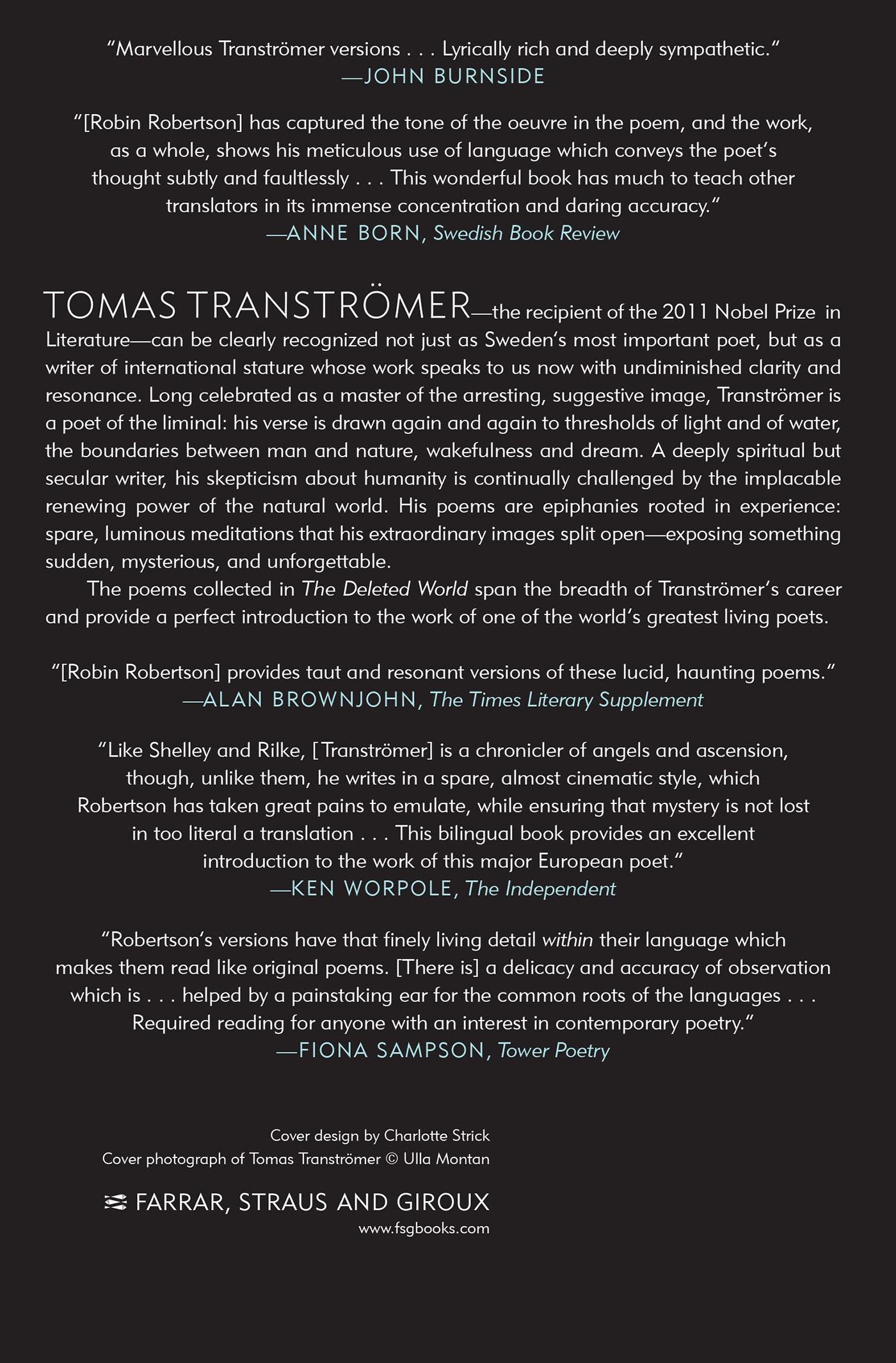 Rückseite: 9780374533533 | Deleted World | Tomas Transtromer | Taschenbuch | Englisch | 2011