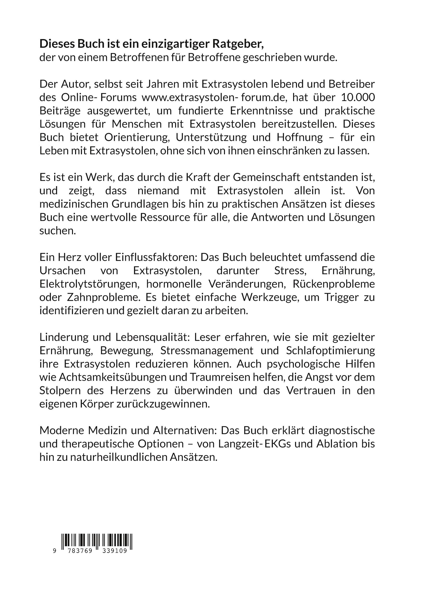 Rückseite: 9783769339109 | extrasystolen: verstehen, behandeln, angstfrei sein. | Grüger-Rörden