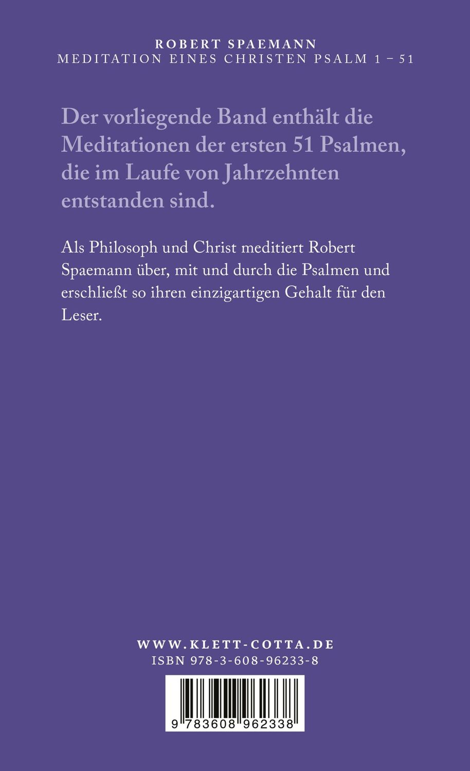 Rückseite: 9783608962338 | Meditationen eines Christen | Über die Psalmen 1-51 | Robert Spaemann