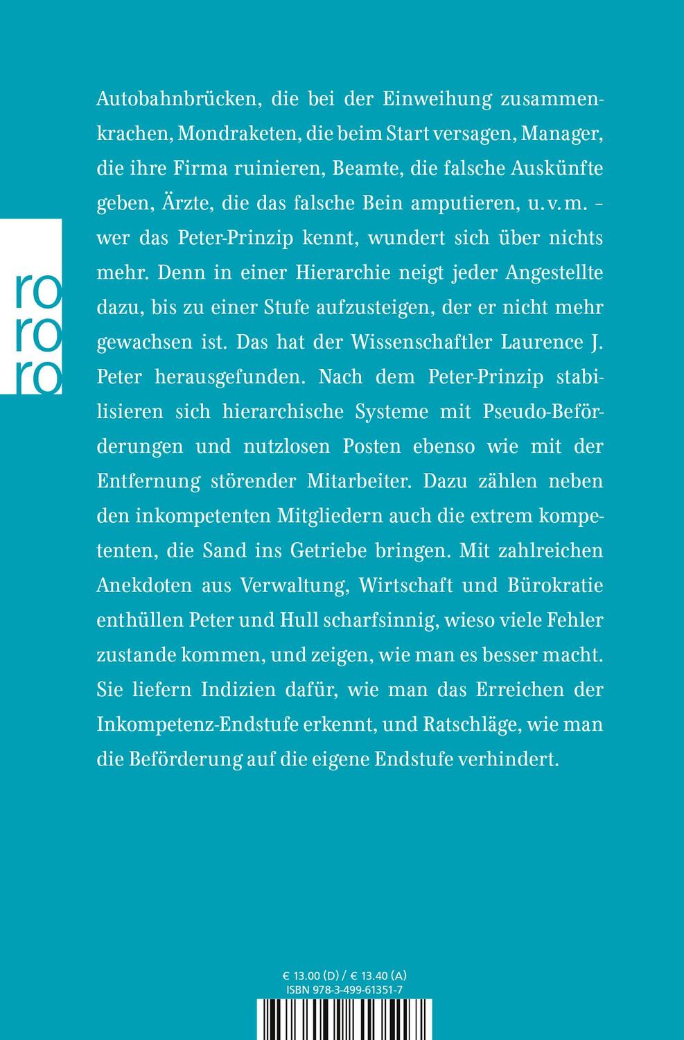 Rückseite: 9783499613517 | Das Peter-Prinzip | Oder Die Hierarchie der Unfähigen | Peter (u. a.)