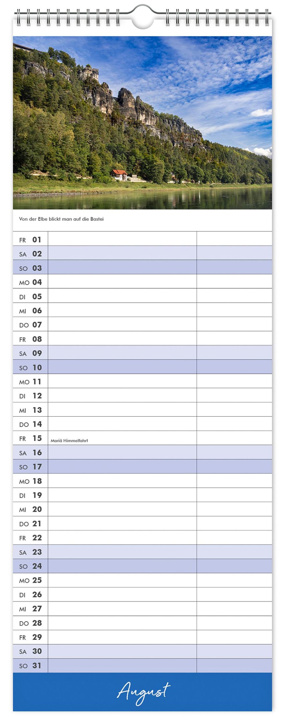 Bild: 9783910680739 | Küchenkalender Sächsische Schweiz 2025 | 15 x 40 cm weißes Kalendarium