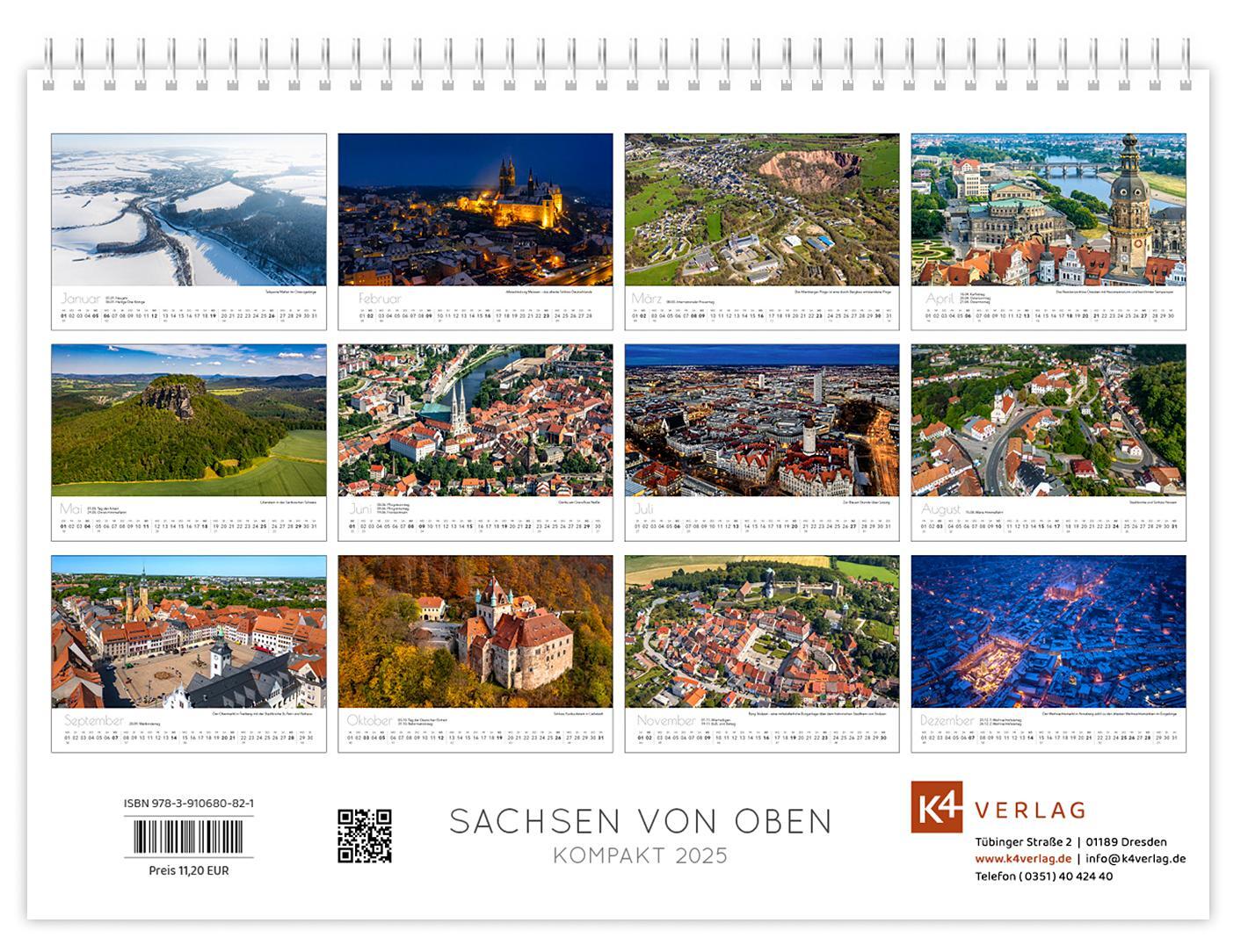 Bild: 9783910680821 | Kalender Sachsen von oben kompakt 2025 | 21 x 15 cm weißes Kalendarium