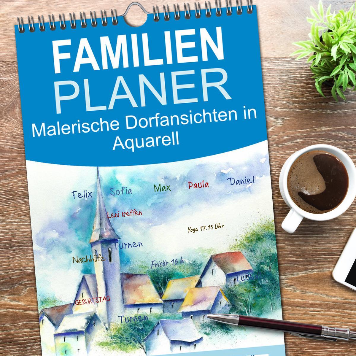 Bild: 9783457121078 | Familienplaner 2025 - Malerische Dorfansichten in Aquarell mit 5...